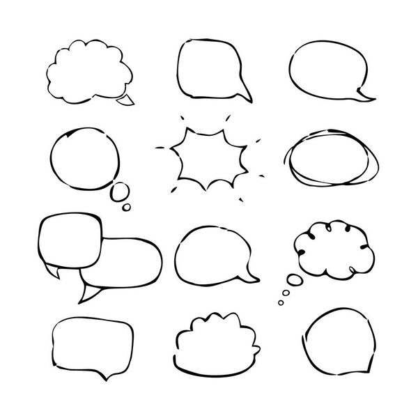 vector set of black hand drawn speech bubbles