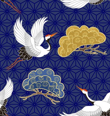 doğal zemin üzerine Vinç kuşlar ile sorunsuz vektör desen