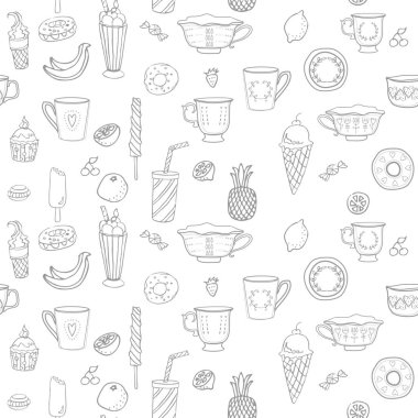 tatlılar ve içecekler ile sorunsuz vektör desen