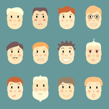 vektör set farklı duygular ile çeşitli erkek yüz