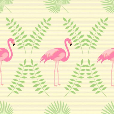 flamingolar ve yaprakları ile sorunsuz vektör arka plan
