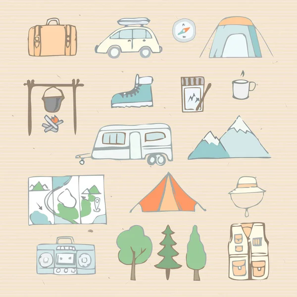 Summer Camping Theme Various Vector Icons Set — Stock Vector