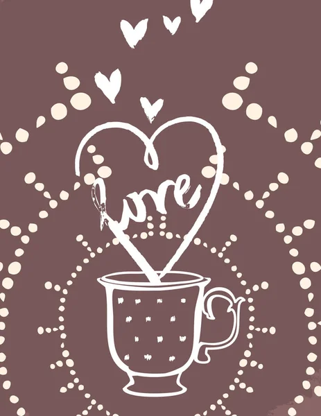 Love Lettering Heart Steam Cup Hot Drink — Stock Vector