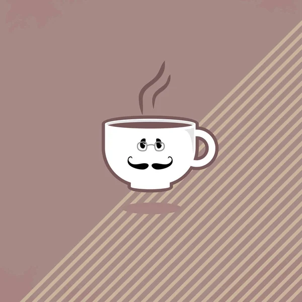 Чашка Кофе Усами Очками Полосатом Фоне — стоковый вектор