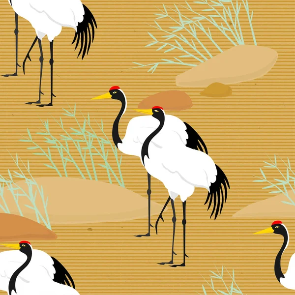 Patrón Vector Sin Costuras Con Las Aves Grúa Fondo Natural — Vector de stock