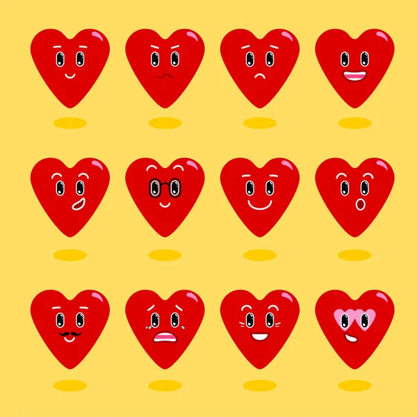 Conjunto Vetor Minimalista Coração Forma Emoticons —  Vetores de Stock