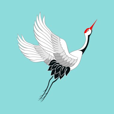 Vinç kuş mavi arka plan üzerinde uçan modern vektör çizim