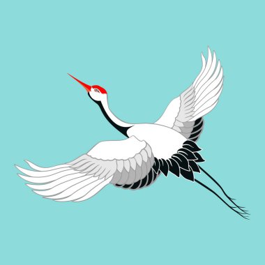 Vinç kuş mavi arka plan üzerinde uçan modern vektör çizim