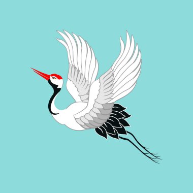 Vinç kuş mavi arka plan üzerinde uçan modern vektör çizim