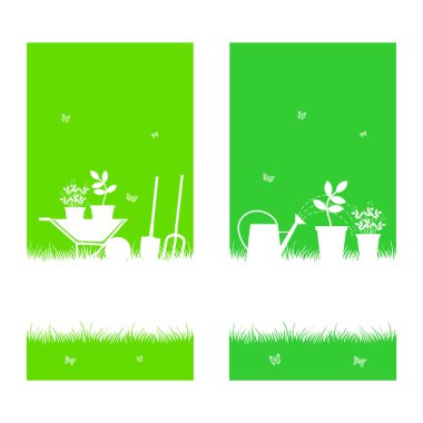 gardening theme vertical green banners clipart