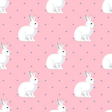 pembe bir arka plan üzerinde beyaz tavşan ile sorunsuz vektör desen