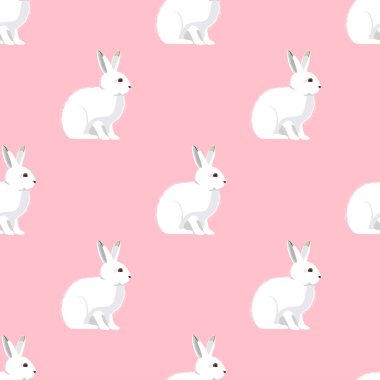 pembe bir arka plan üzerinde beyaz tavşan ile sorunsuz vektör desen