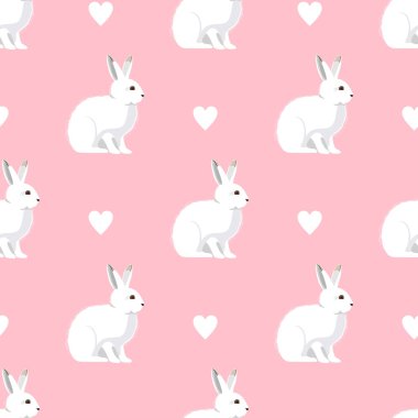pembe bir arka plan üzerinde beyaz tavşan ile sorunsuz vektör desen