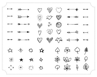 çiçek ve ok öğeleri kümesi beyaz arka plan üzerinde vektör