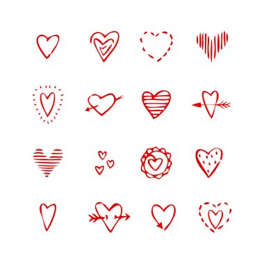 küme çeşitli doodled kalp sembolleri vektör