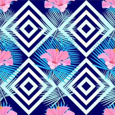 sorunsuz vektör yaprak ve çiçek ile geometrik desen