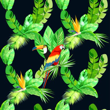 papağan tropikal arka planda kesintisiz vektör desen