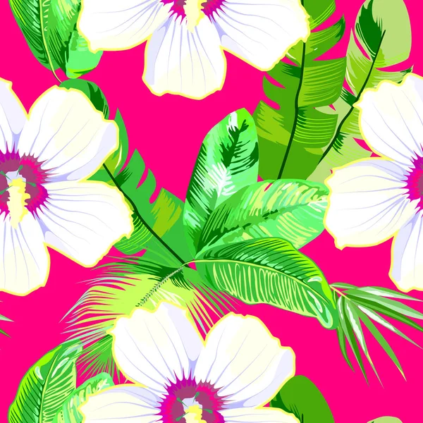 Patrón Vector Sin Costura Con Flores Tropicales — Vector de stock