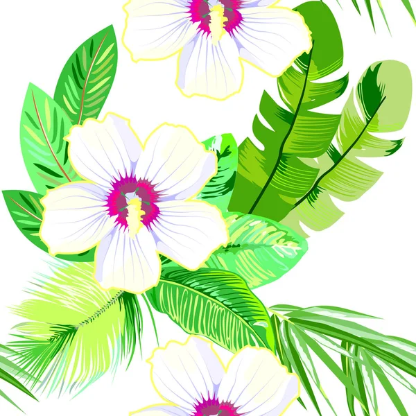 Motif Vectoriel Sans Couture Avec Des Fleurs Tropicales — Image vectorielle