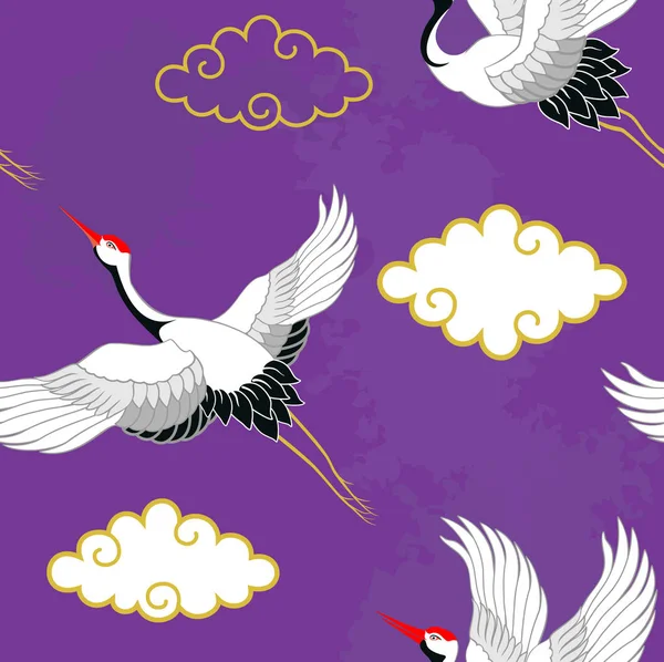 Бесшовный Векторный Рисунок Летающими Журавликами — стоковый вектор