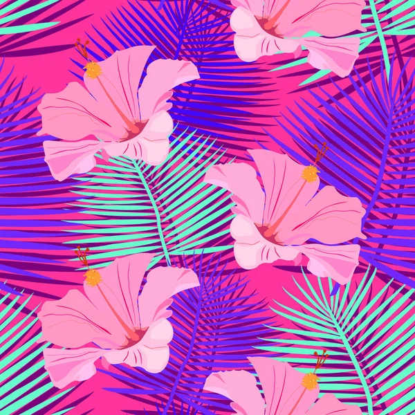 Seamless Vector Pattern Tropical Flowers — Stock Vector
