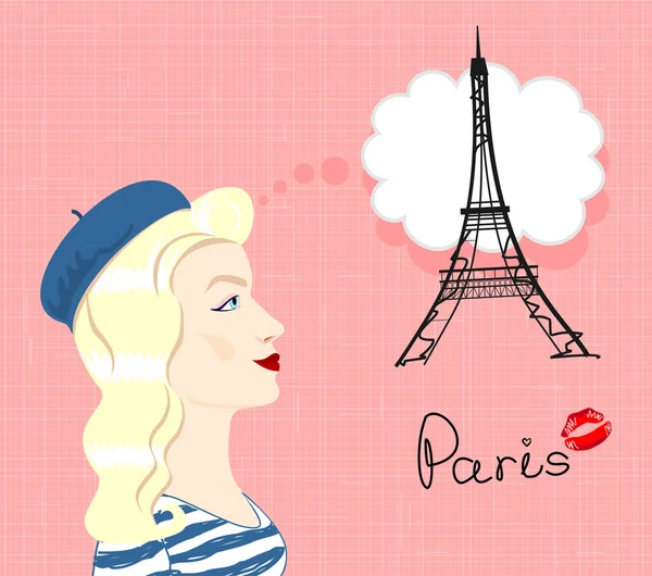 妇女的现代向量例证与 Eiffel — 图库矢量图片