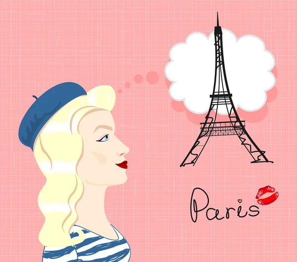 Ilustración Vectorial Moderna Mujer Con Torre Eiffel — Archivo Imágenes Vectoriales