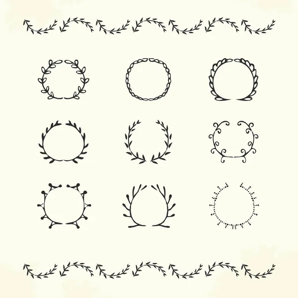 Set Hand Drawn Floral Decoration Element Isolated White — Stock Vector