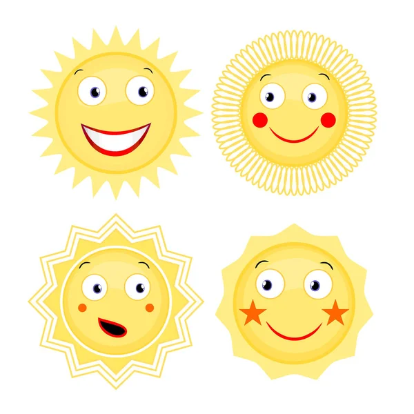 Caras Sol Con Expresiones Felices Iconos Vectoriales — Archivo Imágenes Vectoriales