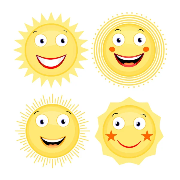 Caras Sol Con Expresiones Felices Iconos Vectoriales — Archivo Imágenes Vectoriales