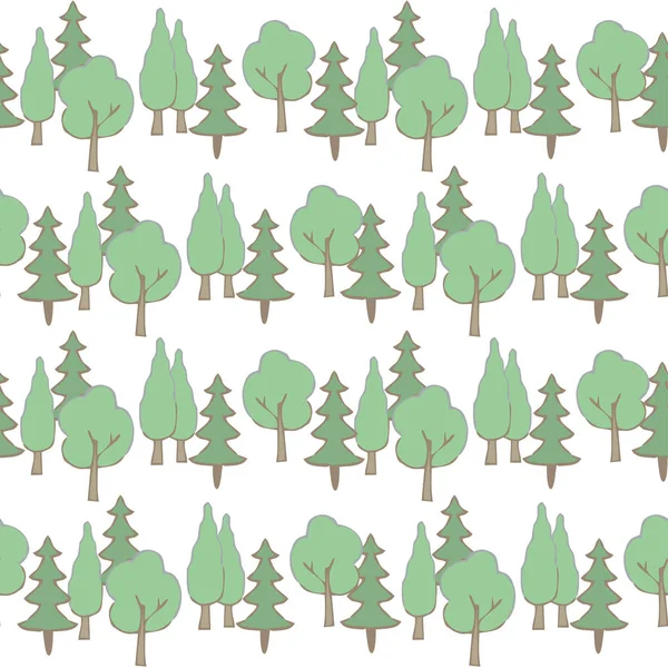 Бесшовный Векторный Рисунок Зелеными Деревьями — стоковый вектор