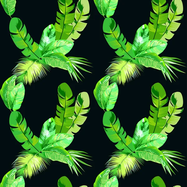 Безшовний Векторний Візерунок Тропічним Зеленим Листям — стоковий вектор