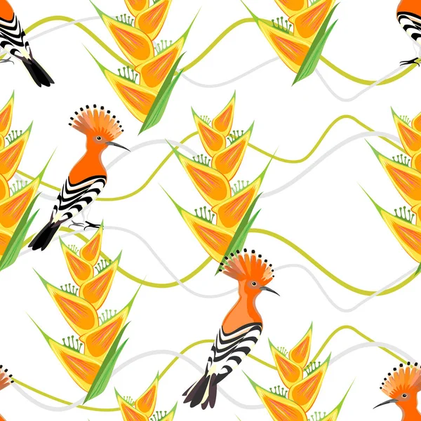 Motif Vectoriel Sans Couture Avec Des Oiseaux Tropicaux Des Fleurs — Image vectorielle