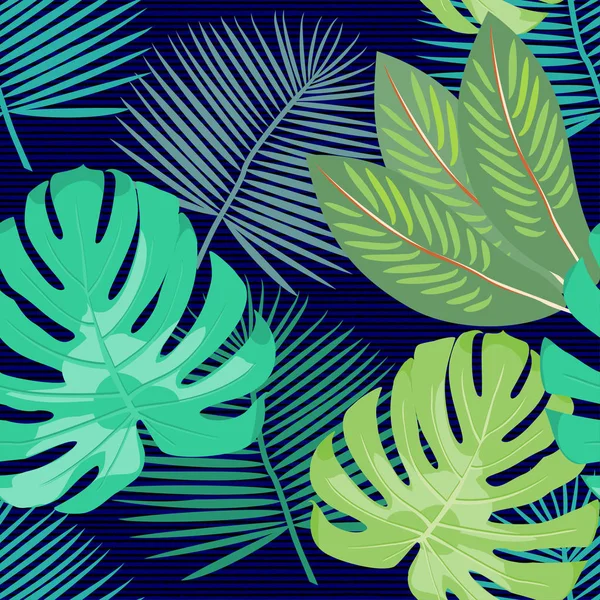 Бесшовный Векторный Рисунок Тропическими Зелеными Листьями — стоковый вектор