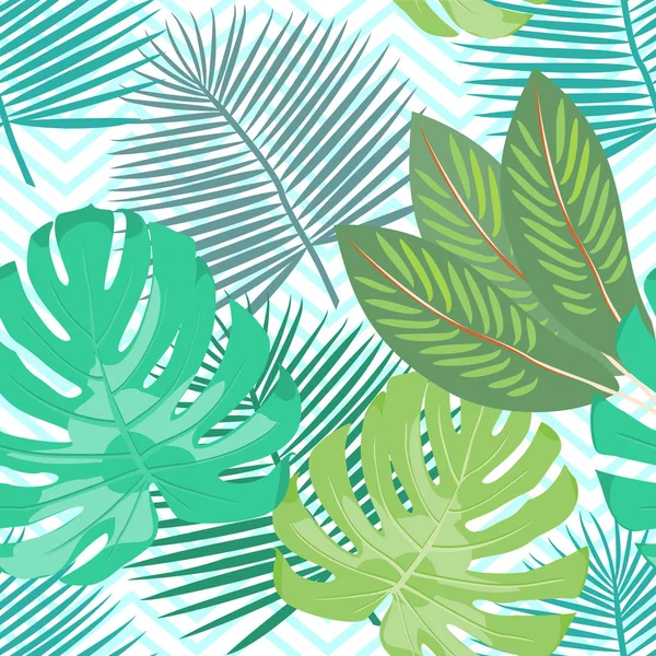 Seamless Vector Pattern Tropical Green Leaves — Stock Vector