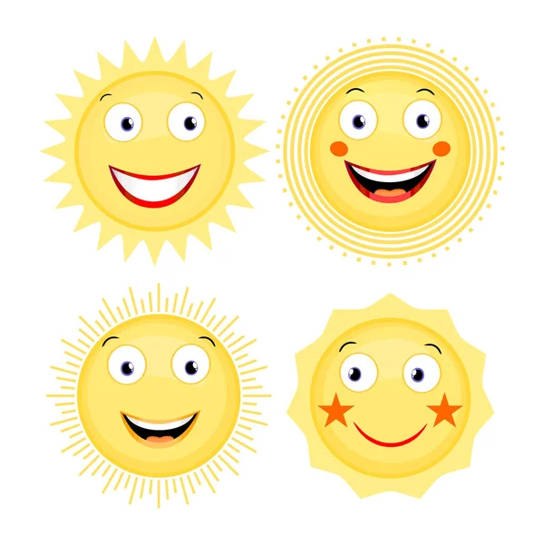 Güneş Yüzler Mutlu Ifadeleri Vektör Simgeleri Ile — Stok Vektör