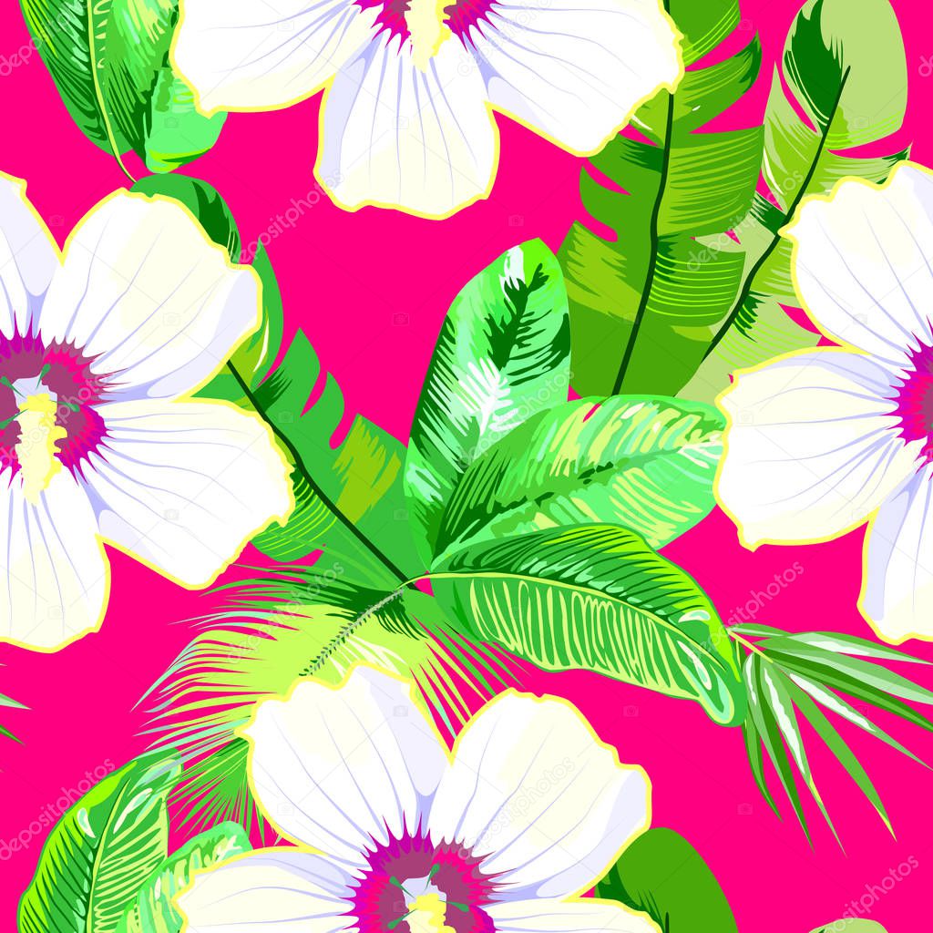 seamless vector pattern with tropical flowers