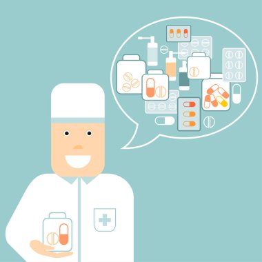 Erkek eczane işçi minimalist vektör çizim