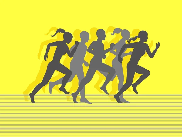 Vector Poster Running People Silhouettes Yellow Background — Stock Vector