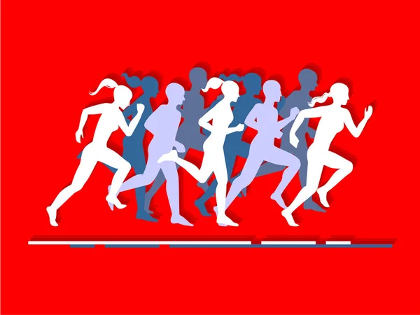 Colorful Vector Poster Running People Silhouettes — Stock Vector