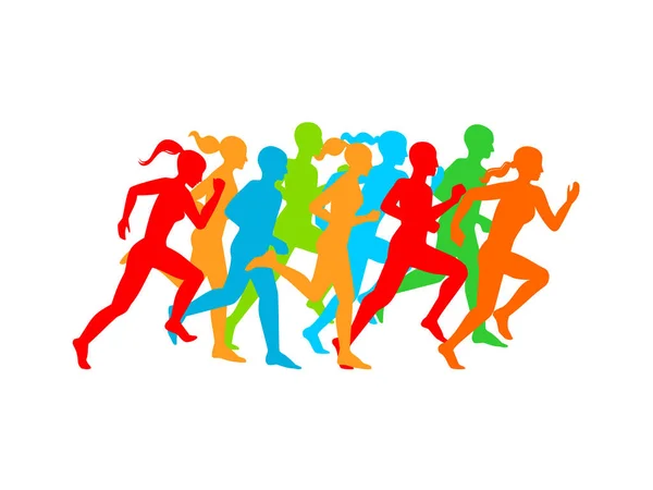 Colorful Vector Poster Running People Silhouettes — Stock Vector