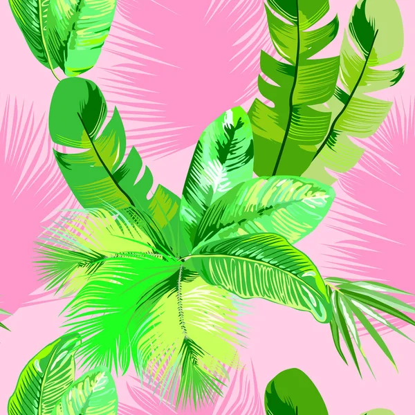 Tropical Leaves Seamless Vector Pattern — Stock Vector