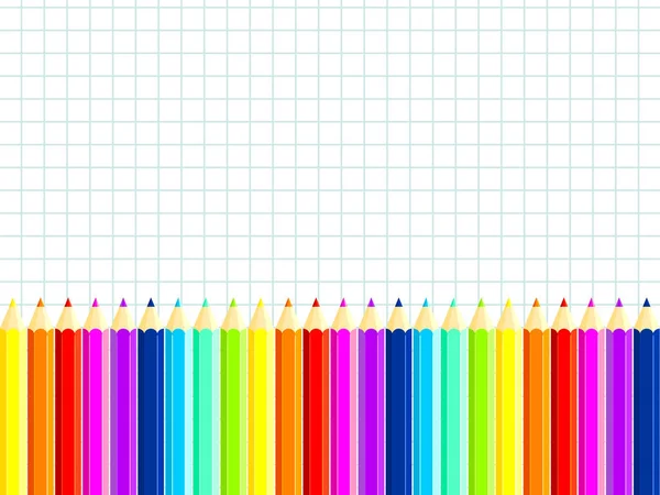 Regenbogen Buntstifte Reihen Sich Auf Kariertem Papier — Stockvektor
