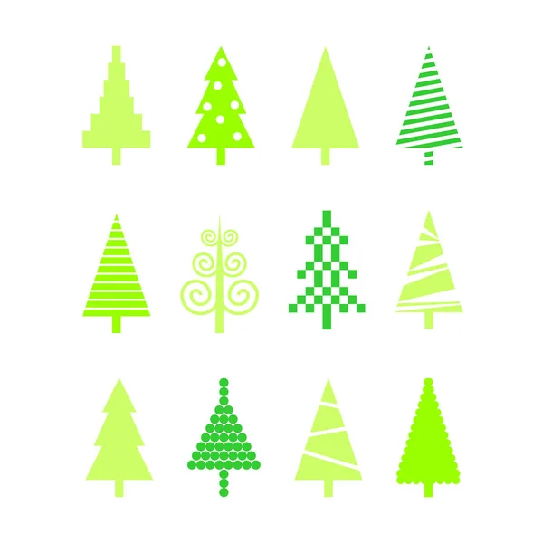 Ensemble Icônes Sapins Noël Verts Sur Fond Blanc — Image vectorielle