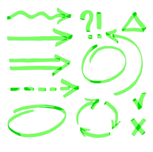 用标记绘制的箭头 线条和符号的集合 — 图库矢量图片