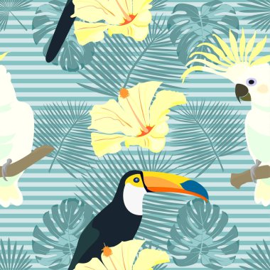 çiçekler ve kuşlar tropikal vektör arka plan