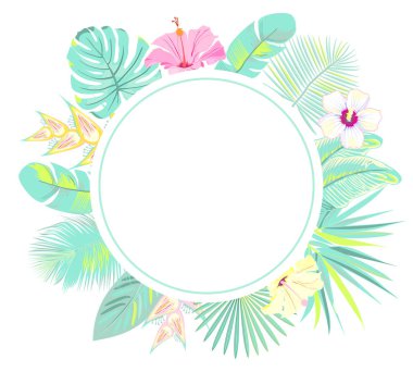 tropikal yaprak ve çiçek tarafından çevrili boş çerçeve
