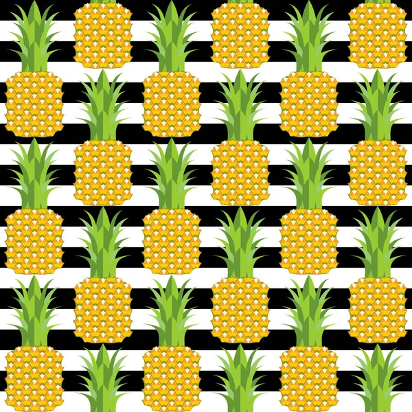 Tropical Seamless Pattern Pineapples Striped Background — Stock Vector