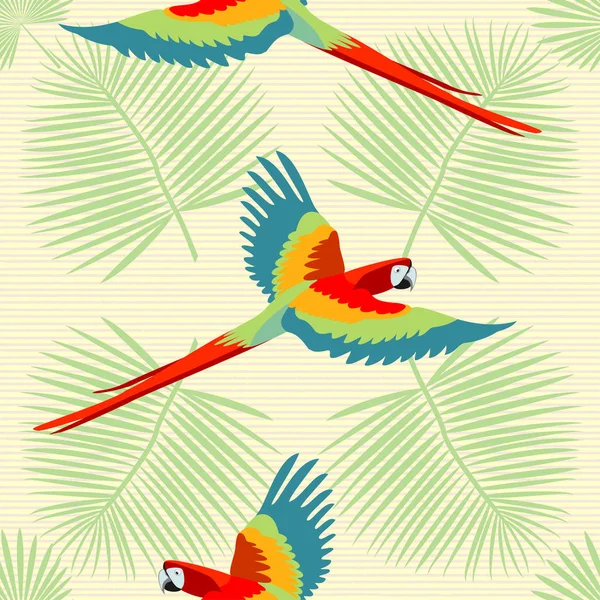 Patrón Vector Sin Costuras Con Loros Sobre Fondo Tropical — Vector de stock