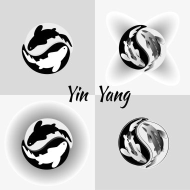 Yin Yang Koi balık izole resimler kalıbı tanımlar. Vektör çizim, Cyprinus Carpio sembol.